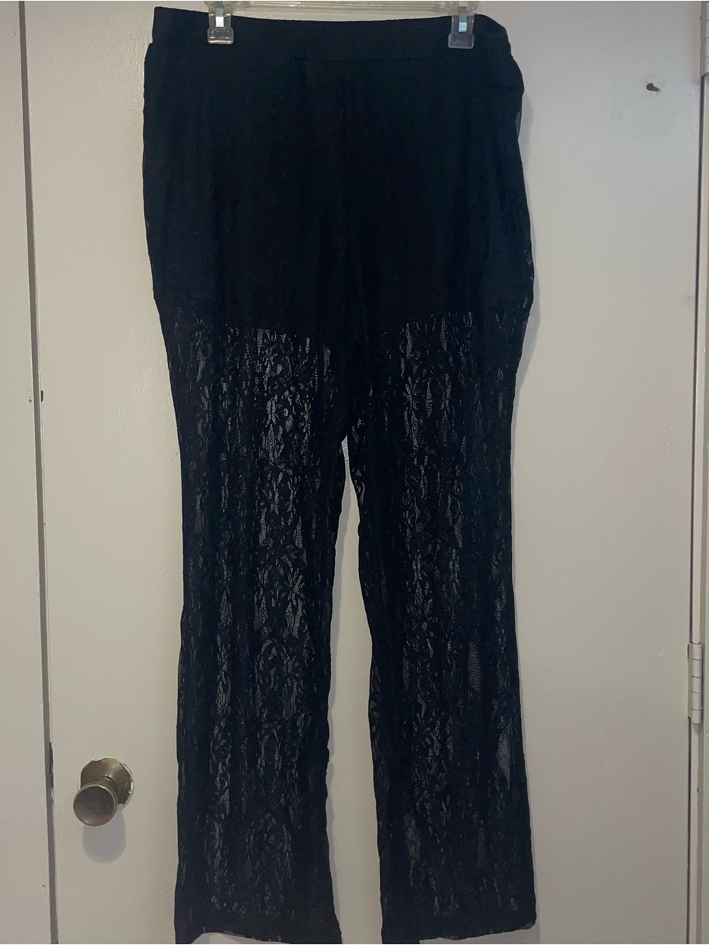SHEIN Black Lace Straight-Leg Jumpsuit Pants